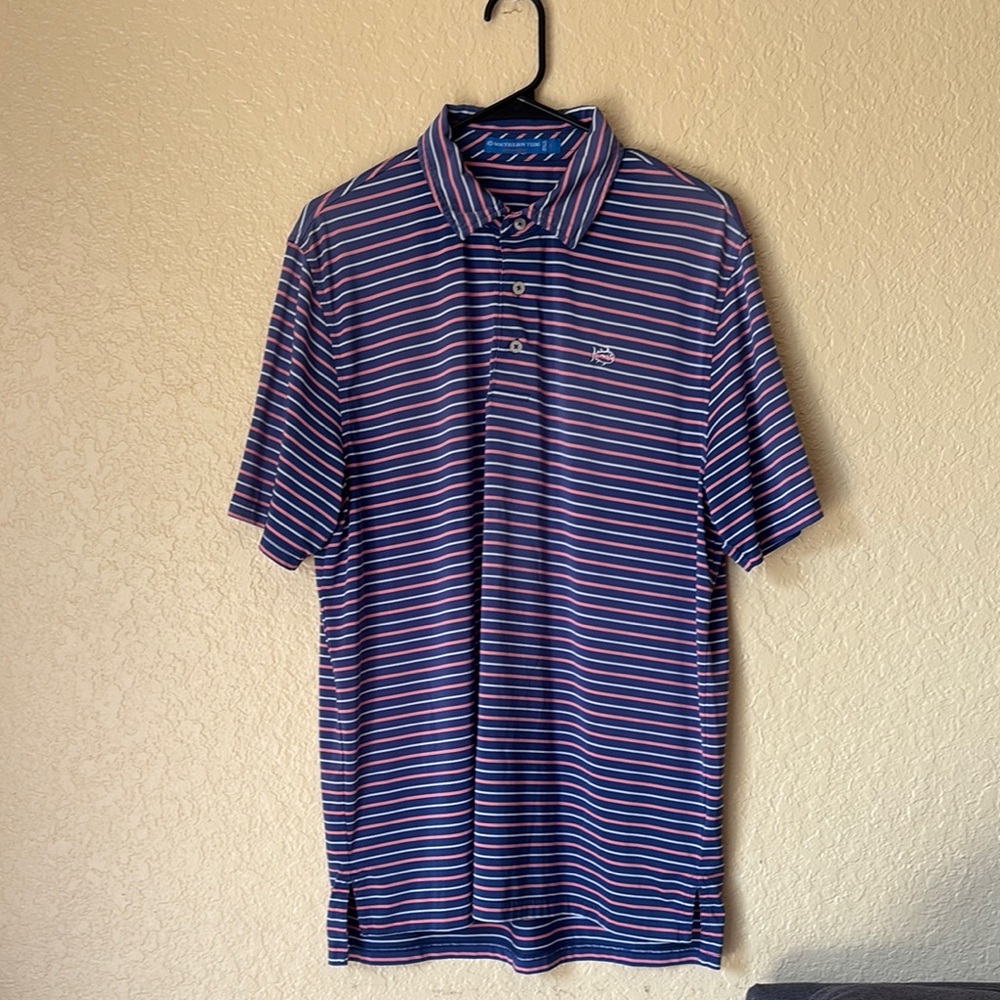 Men's Striped Polo Shirt - Blue and Pink
